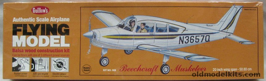 Guillows 1/19 Beechcraft Musketeer - 20 inch Wingspan Flying Balsawood Model Airplane, 308 plastic model kit